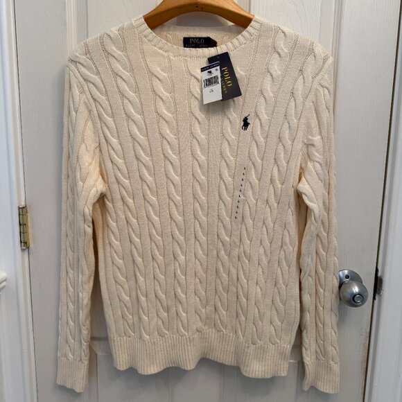 Polo Ralph Lauren Cream Cotton Cable Knit Crewneck Sweater Size Large NWT - Picture 6 of 6